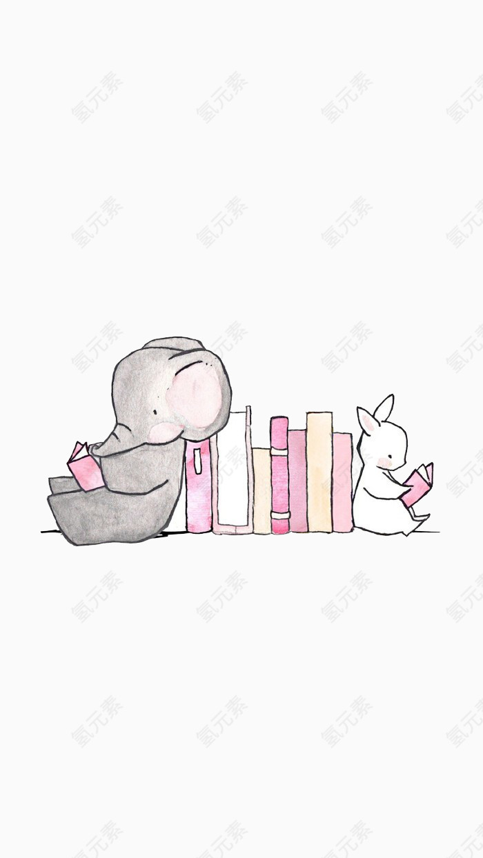 清新可爱卡通大象兔子书