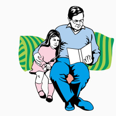坐着教女儿读书的父亲