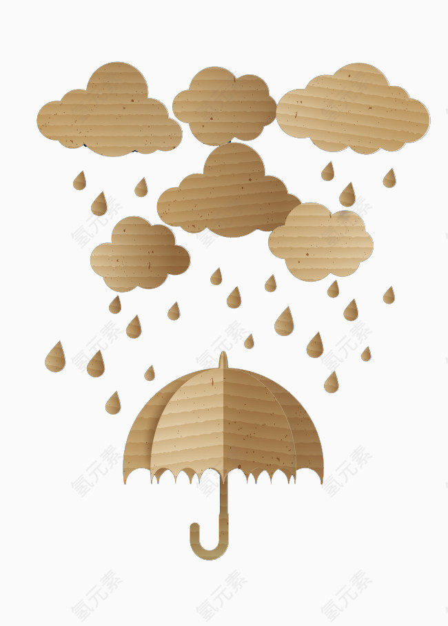 雨伞和白云剪纸