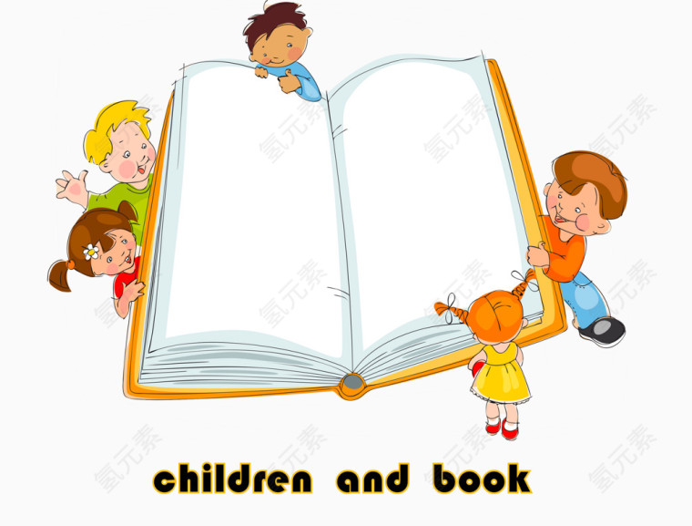 围绕着书本的小孩子
