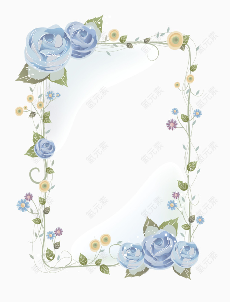 矢量蓝色玫瑰花边框素材