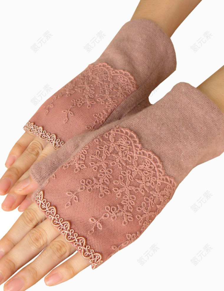 粉色带蕾丝的女生直筒手套