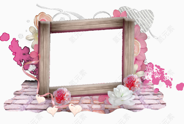 粉色鲜花装饰木质边框