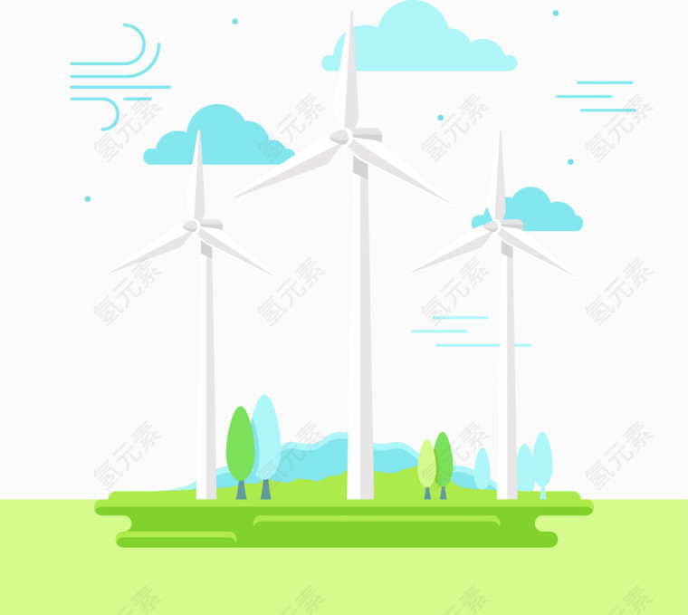 矢量草原中的电力风车