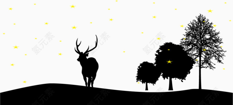 矢量星光和鹿的剪影