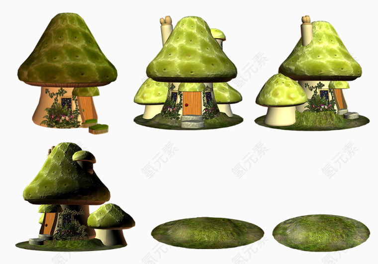 绿色可爱蘑菇和草坪