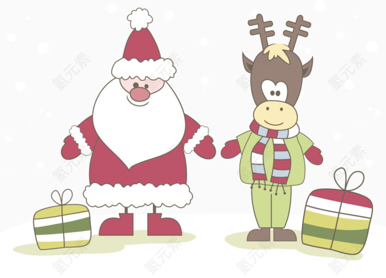 圣诞老人和麋鹿一起送礼物