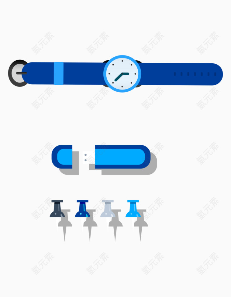 矢量手表桌面素材蓝色文具