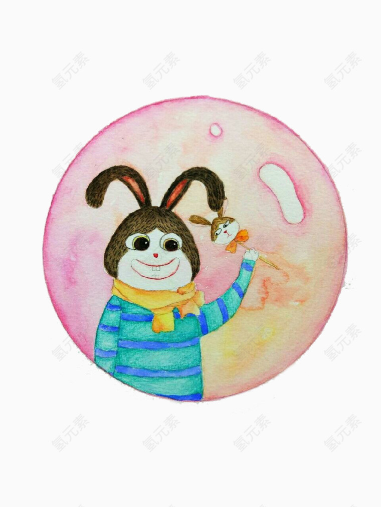 2017手绘泡泡里的小兔子