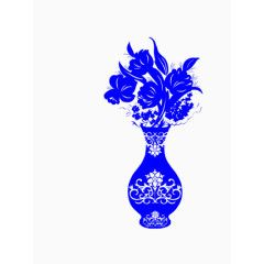蓝色花瓶剪花