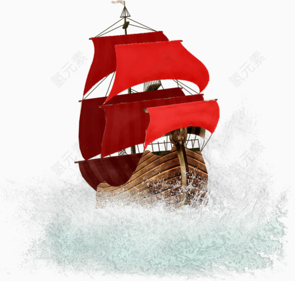 红色帆船木船