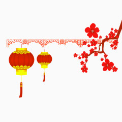红色中国风灯笼植物装饰图案