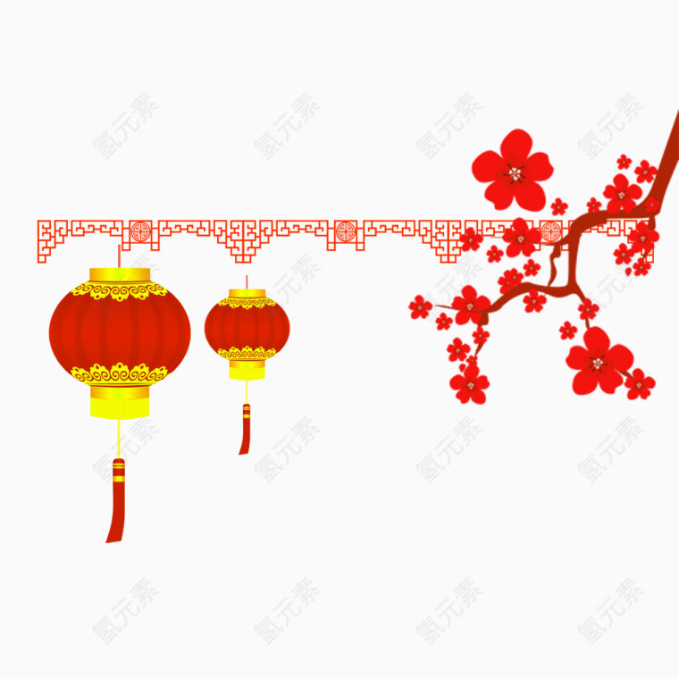 红色中国风灯笼植物装饰图案