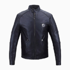 philipp plein homme 立领羊皮骷髅镶钻机车服夹克  男士 副本