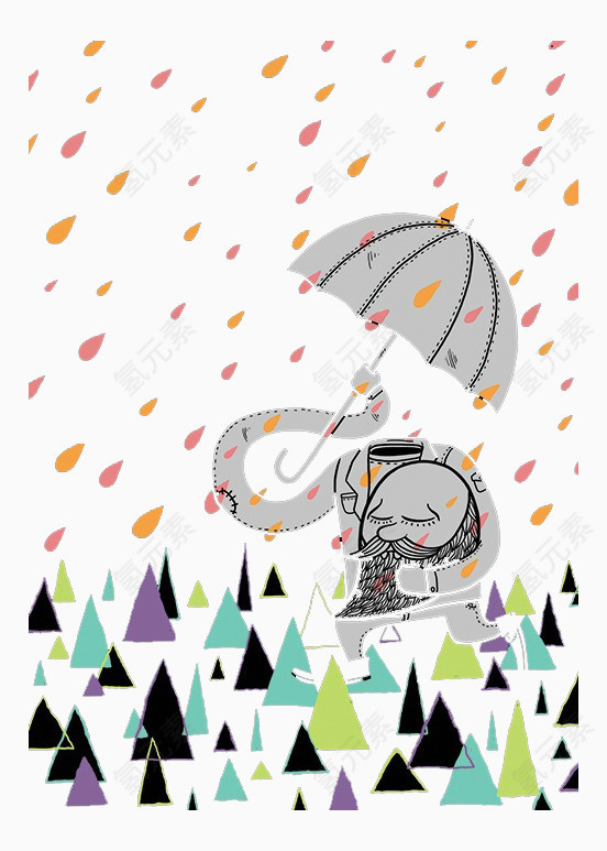卡通大象撑伞