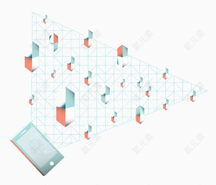 三角网格立体图案手机PPT素材