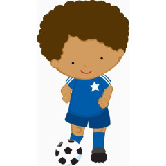 卡通踢足球的黑人非洲小男孩