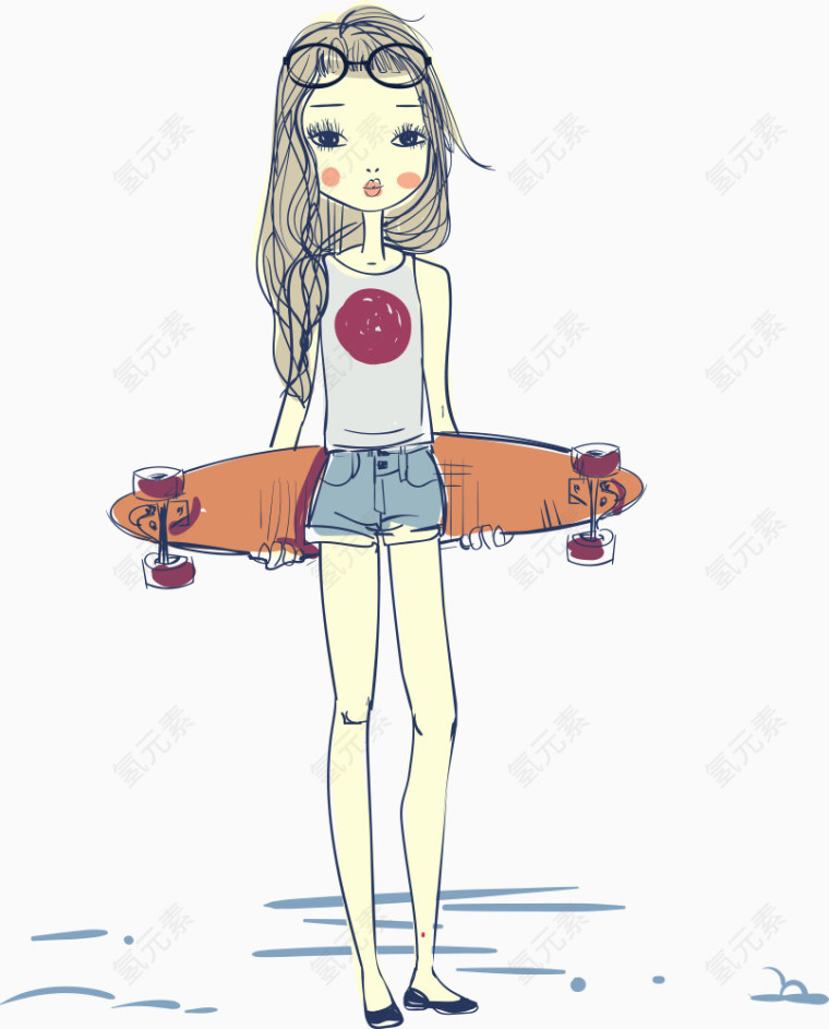 矢量滑板的卡通女孩