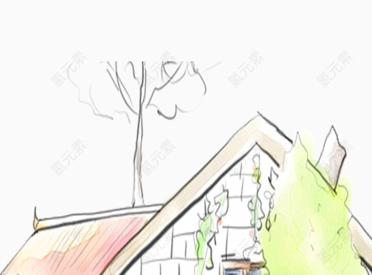 手绘房子树