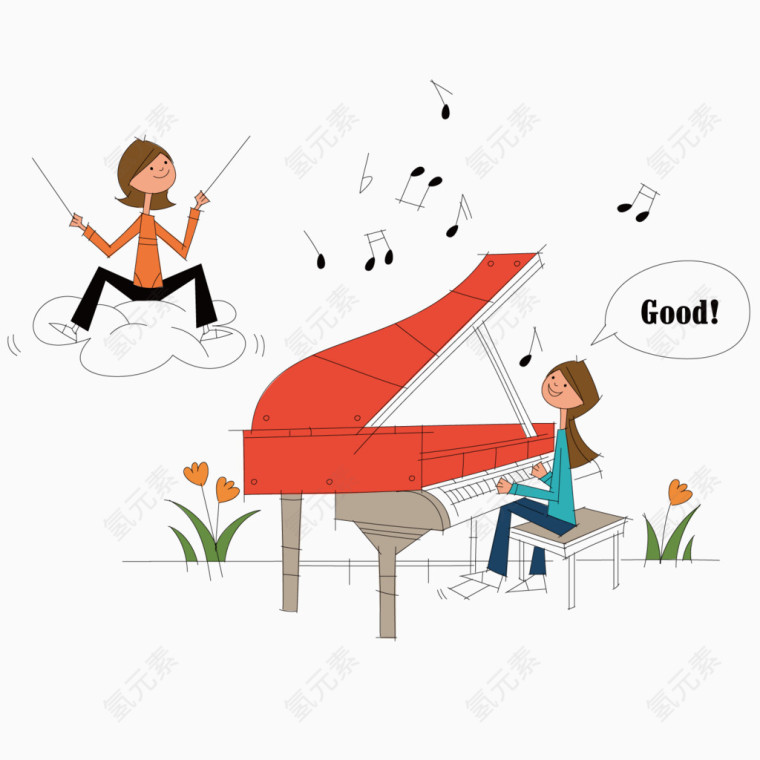 弹钢琴打节拍的卡通女孩