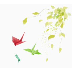 绿叶和千纸鹤