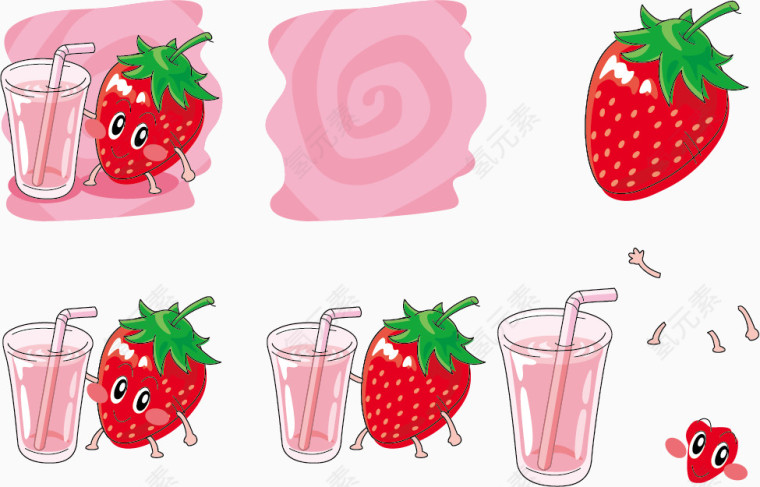 矢量喝果汁的草莓表情