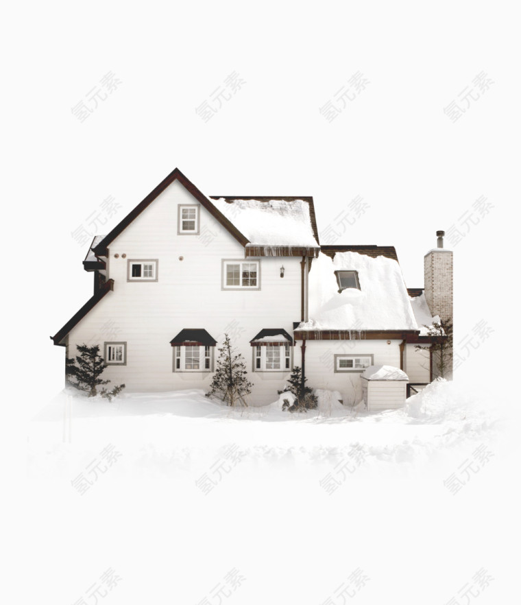 雪中的白色小别墅