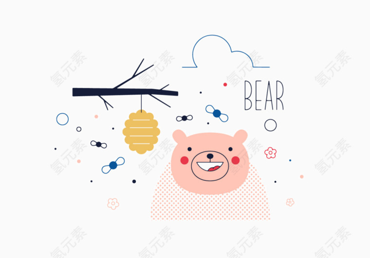 简约卡通小熊和蜂蜜