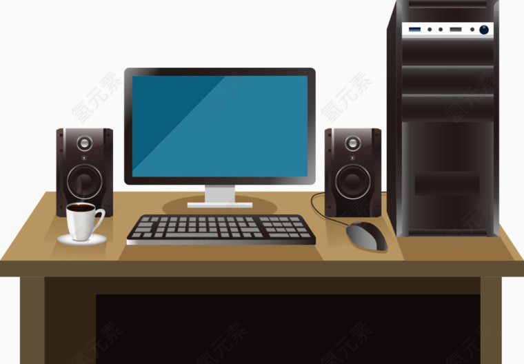 矢量电脑桌与电脑主机