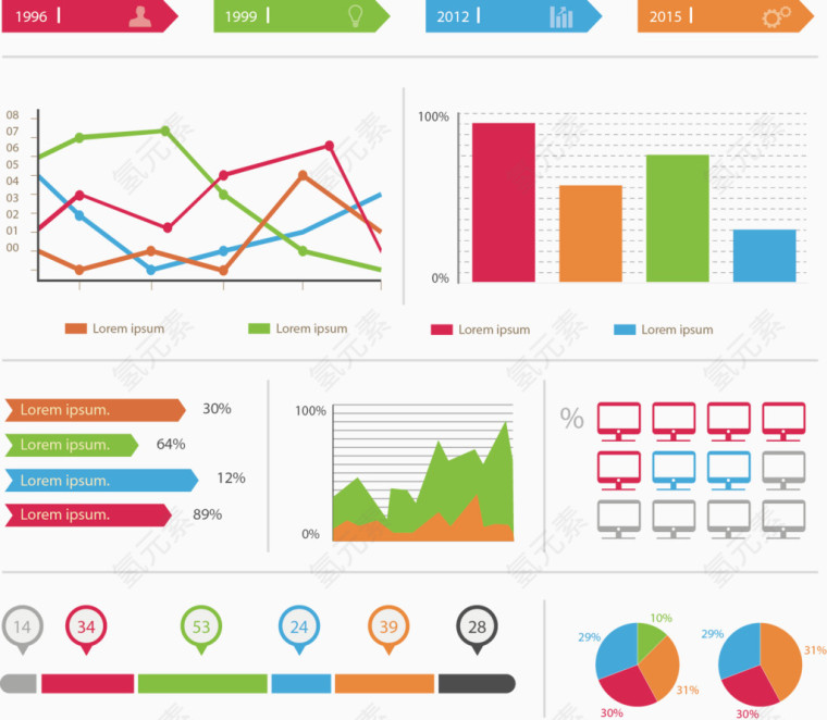 矢量手绘彩色数据图表
