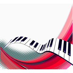 红色条纹背景黑白钢琴键盘矢量图