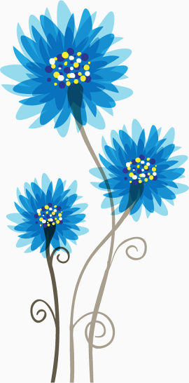 矢量手绘蓝色花朵