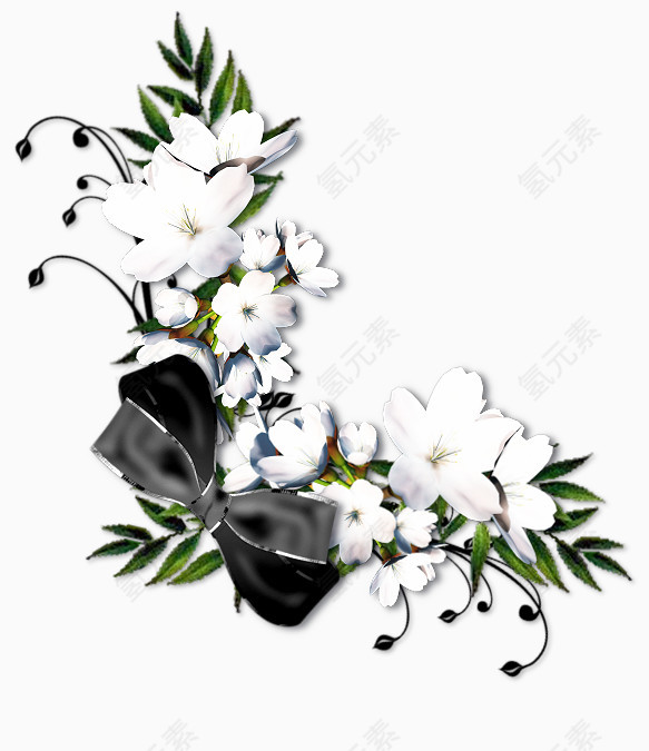 白色花卉黑色蝴蝶结装饰