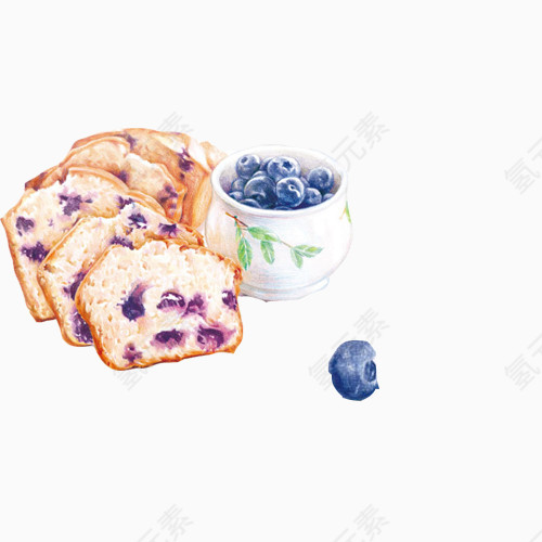 蓝莓面包片手绘画素材图片
