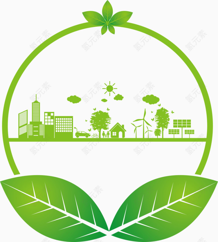 矢量绿叶与环保城市