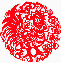 鸡年春节红色剪纸窗花装饰图案png下载