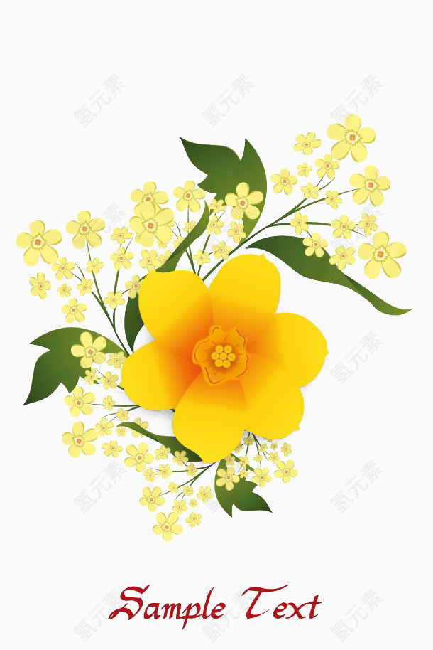 黄色花朵花枝免扣素材