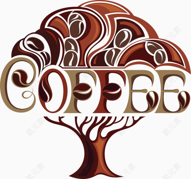 矢量手绘咖啡树
