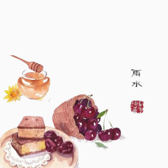 红色樱桃面包手绘画素材图片