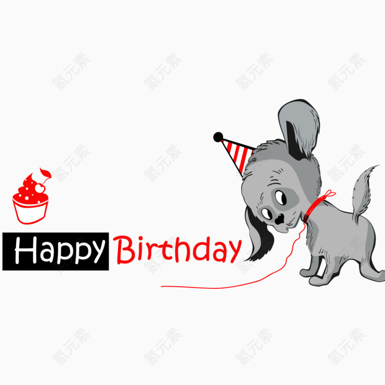 灰色宠物狗生日贺卡矢量图