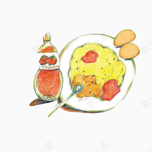 西红柿炒鸡蛋手绘画素材图片