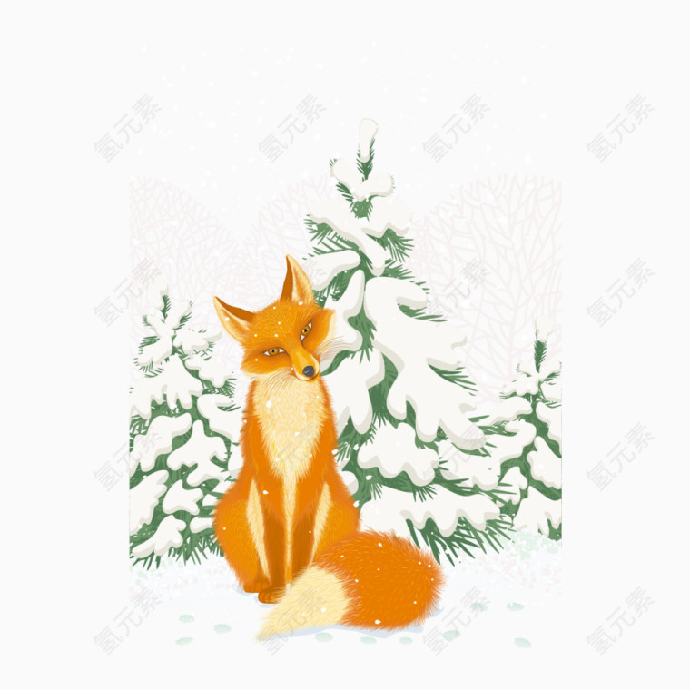 矢量雪地里的小狐狸