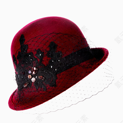 酒红色黑纱礼帽