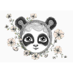 黑白圆形熊猫少女插画