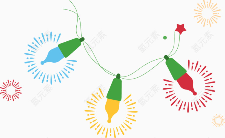 矢量彩色扁平节日弥红灯