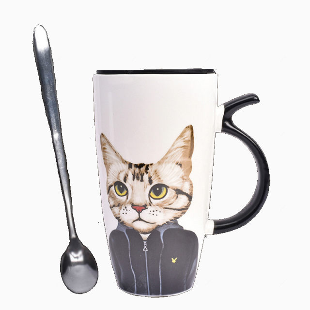 创意文艺猫咪带盖勺子杯下载