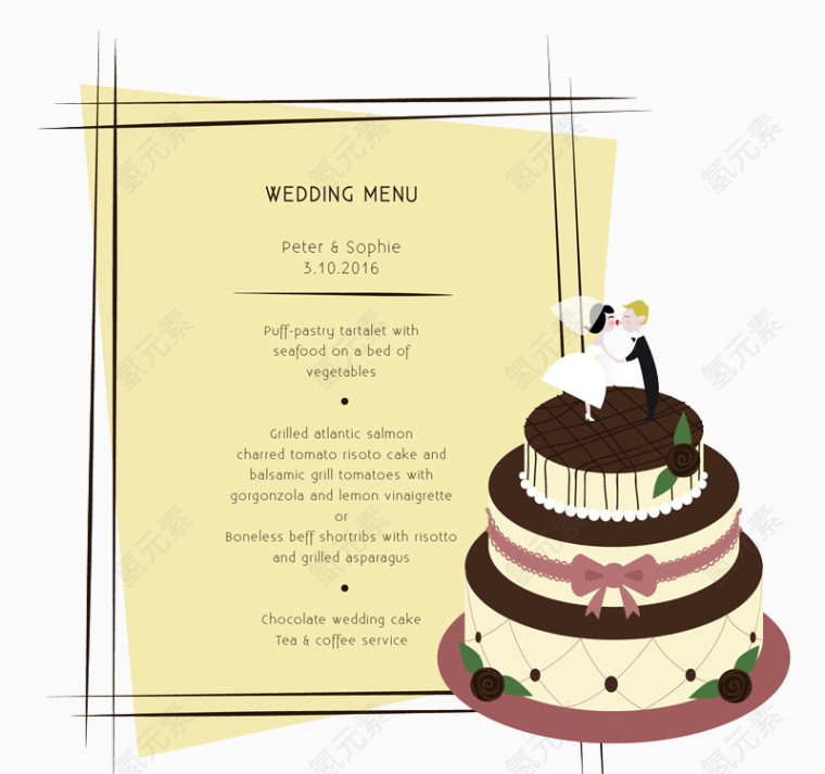 婚礼蛋糕菜单矢量