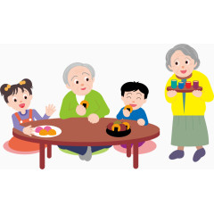老年人与小孩吃饭