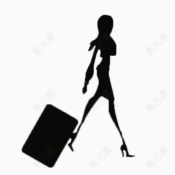黑色剪影拉行李箱的女人