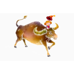 骑着牛的小姑娘水彩手绘素材